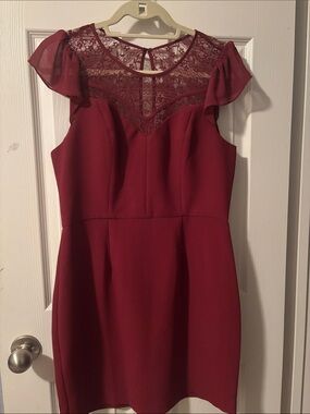 BCBGeneration Lace Yoke Sheath Dress - Burgundy